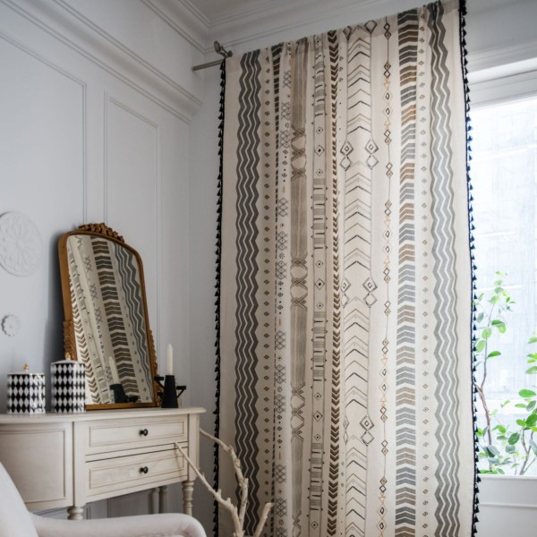 Tryckt gardin i bomull och linne, amerikansk lantlig bohemisk stil, köksgardin Wear Rod 150*240