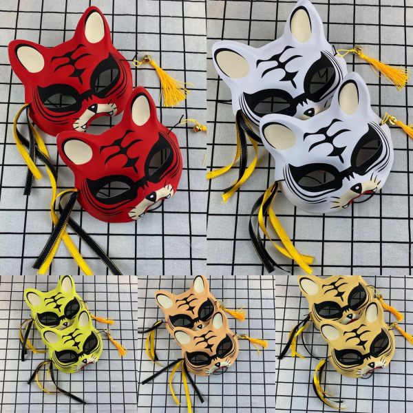 Japansk Maske Halvt Ansigt Håndmalet Katte Rævemaske Anime Demon Slayer Maskerade Halloween Festival Cosplay Rekvisit 27