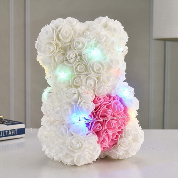 Julegave Rosebjørn PE Skum Kunstig Blomst Jente Valentinsdagsgave Fargerike Lys Kjærlighet Rosebjørn Red Heart Champagne bear 40cm high