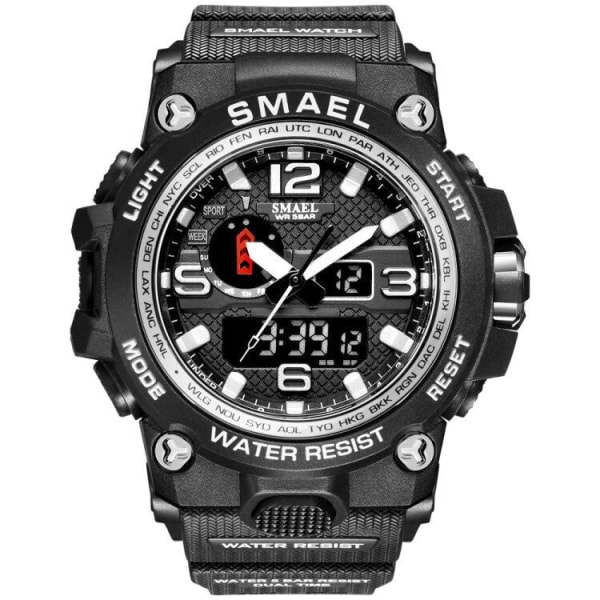Kellot Miehille 50M Vedenpitävä Kello Hälytys reloj hombre 1545D Kaksoisnäyttö Rannekello Kvartsikello Sotilaskello Urheilu Miesten BLACK