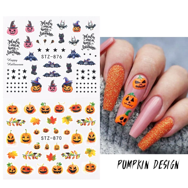 Halloween-serien Nagelklistermärke Set Söt pumpa skalle överföringsreglage för naglar Vattenstämpel Tillfälliga tatueringar Dekaler CHSTZ856-879 STZ808-855 19Leopard