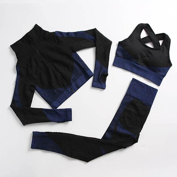 Joogasetti treenivaatteet kuntosalille naisten verryttelypukuun 3 Pcs set black blue XL