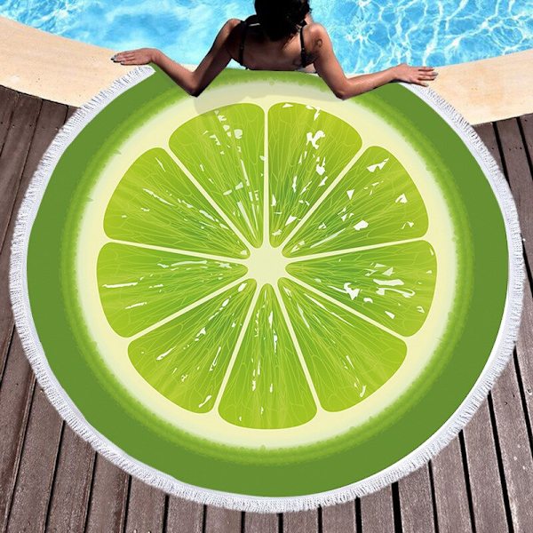 Frukt Sommar Vattenmelon Apelsin Kiwi Strandhandduk Rund Havsfilt Kawaii Yogamatta Picknickmatta Absorberande Manteau Kappa 3