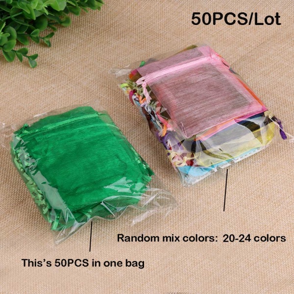 50 stk./lot Organza Gavepose til Smykker 24 Farver Snøreposer til Bryllup Jul Slik Gaveposer Smykkeemballage Olivine 13x18cm