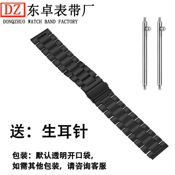 Urrem til Apple Watch iWatch 20mm*20mm tre-leddet stål solid sort