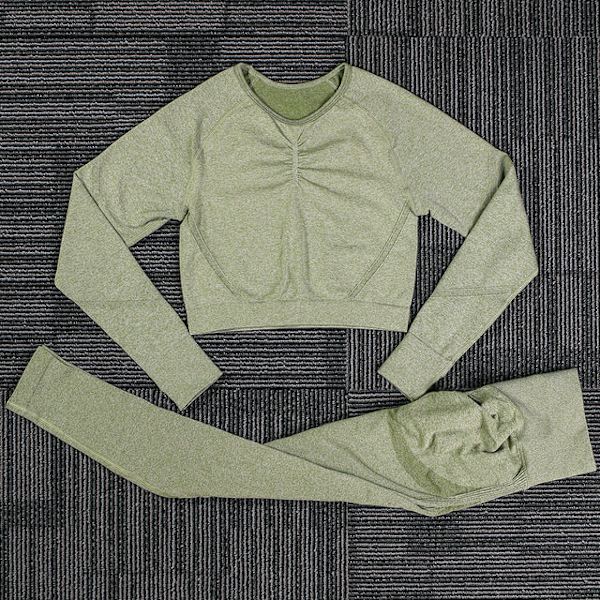 Yoga Set Träningskläder Sportset Gymkläder Toppar Och Leggings För Kvinnor NEW green set M