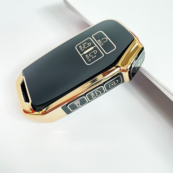 UUSI 7-painikkeinen TPU-auton avaimenperäkotelo Kia Carnival 2021 2022 -malleille, kultareunainen avaimenperä, korkealaatuinen avaimenperä Keychain Black