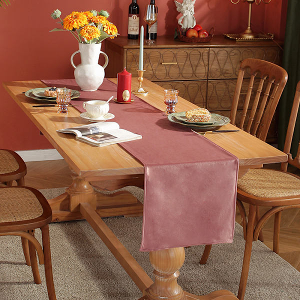 Velour Bordløber Enkel Ensfarvet Bordløber Bryllupsfest Spisebordsdekorationer Lang Duge Charm red 33*200cm