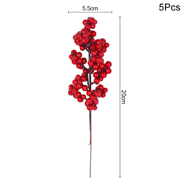 5 st Jul Röda Bär Konstgjord Blomma Tallkotte Gren Julgransdekorationer Ornament Presentförpackning Hem DIY Krans 5pcs red berry2