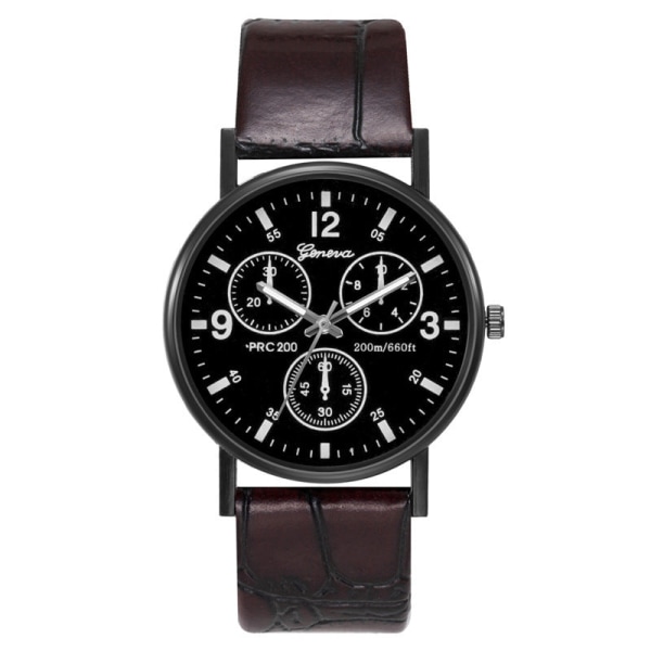 Quartzklocka Klassisk Mode Herrklocka Läderarmband Tre-Ögon Blått Ljus Klocka Silver Case black plate Black Belt