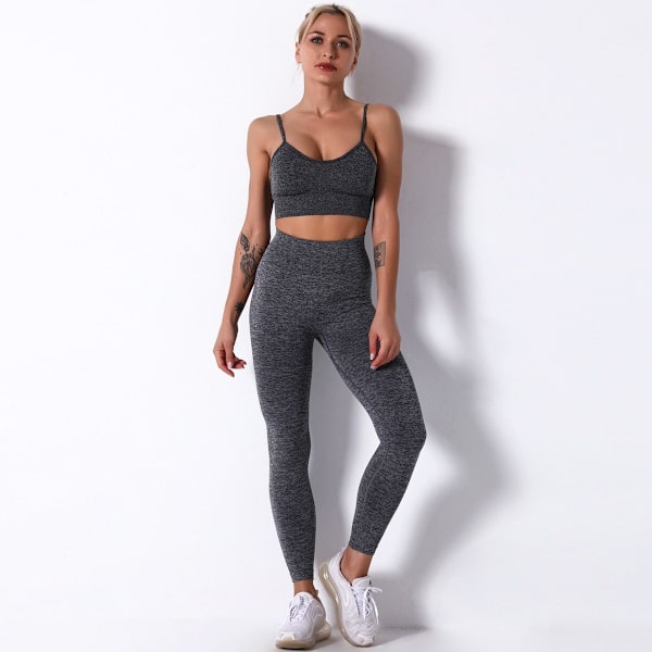 Yoga Set Träningsshorts Sportkläder Fitness Ensembler Sportkläder Damkläder Grey Set Long L