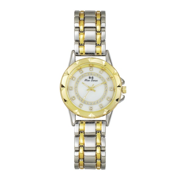 Trendy Stålur Simpel Dame Temperament Guldur rundt Urskive Fuld Diamant Quartz Ur Gold