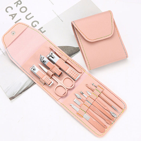 Roséguldsax Nagelknipsare Set Tri-Fold Väska 16-Delars Pedikyr Manikyr Verktyg Dam 16 pieces-Blue