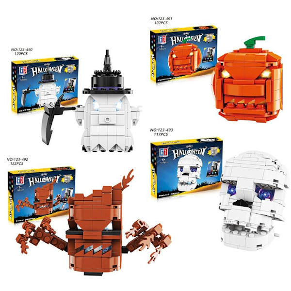 Glædelig Halloween Græskar Lysende Hytte Klods Sæt Kreative Græskar Spøgelser Festhuse Model Byggeklodser Børn Drenge Legetøj Gaver Four sets with box