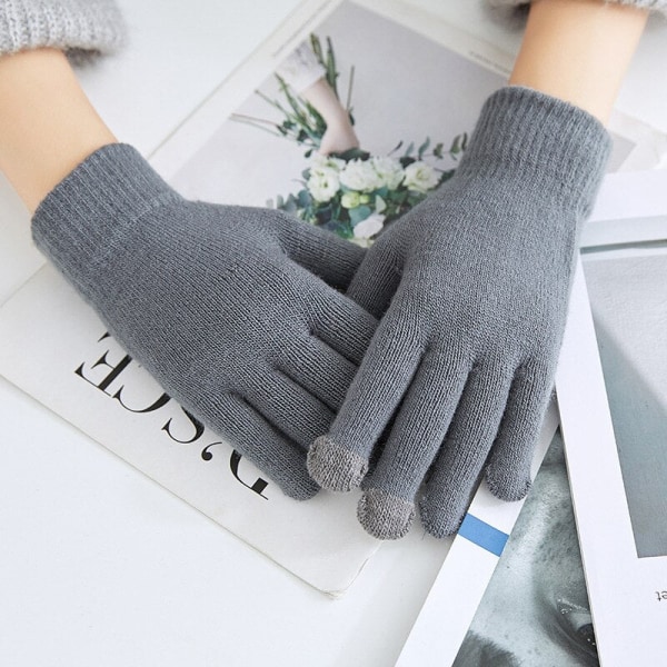 Cashmere Stickade Damhandskar Vinter Cashmere Stickade Dam Höst Vinter Varma Tjocka Handskar Pekskärm Skidhandskar Gray One Size