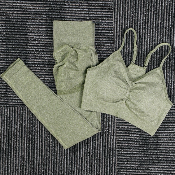 Set Fitness Sportdräkter Gymkläder Toppar och Leggings för kvinnor Bra NEW green set XL