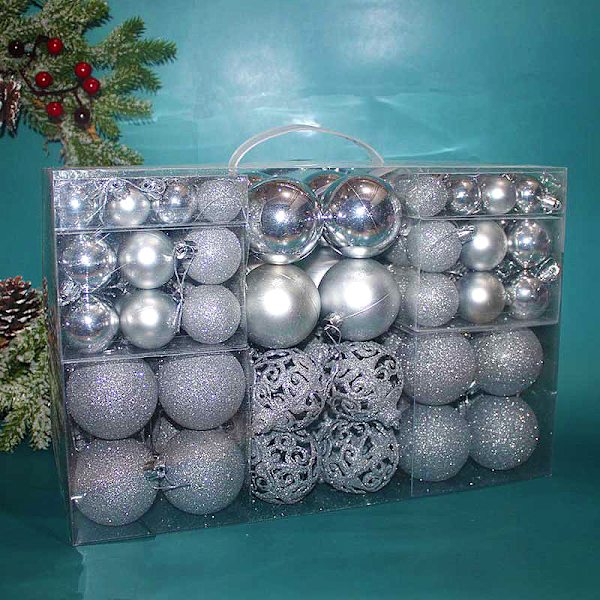 3-6cm Set med 100 PVC Boxade Ljusa Mattande Medel Bollar Urholkade Julgransdekorationer Färgglada Bollar pvc box pack of 100 (Silver)