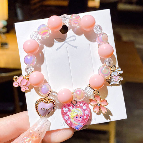 Armband Barnarmband Snöre Pärlor Kristall Kvinnlig Söt Student Flickvänner Flicka Mode Prinsessa 11# pink flower Snowyprincess
