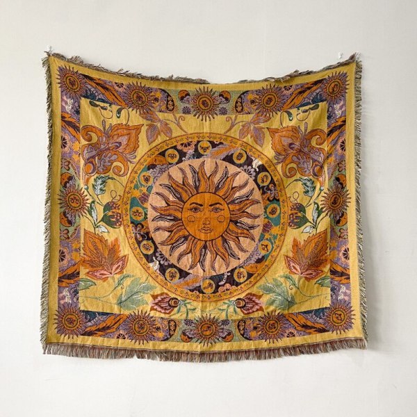 Boho Sofffilt Stickad Bomull Sofföverdrag Demonöga Viktad Tapet Bohemisk Tofs Boho Väggdeko Picknickfilt Filtar L 130x160cm
