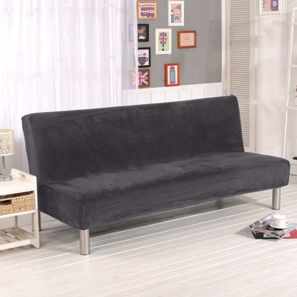 Plysjstoff Fold Armløs Sovesofa Trekk Sammenleggbart setetrekk Tykkere trekk Benk Sofabeskyttelse Elastisk Futon Trekk vinter Dark Grey L Size