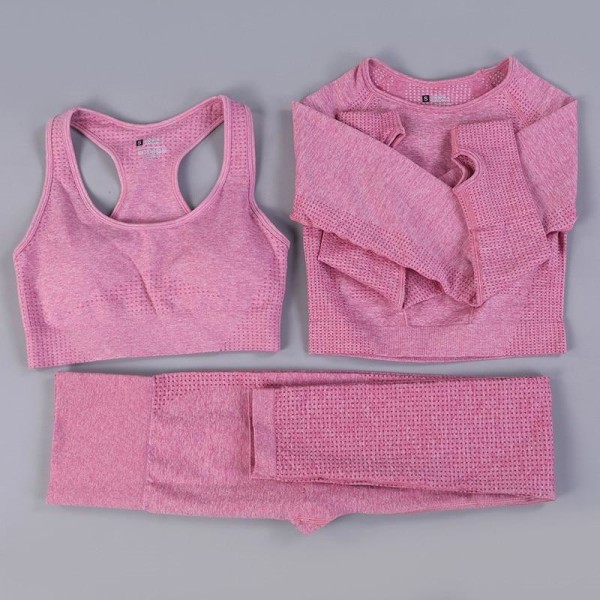 Set Kvinnor Fitness Sportdräkter GYM Duk Löpleggings Träningsbyxor 3pcs Pink S