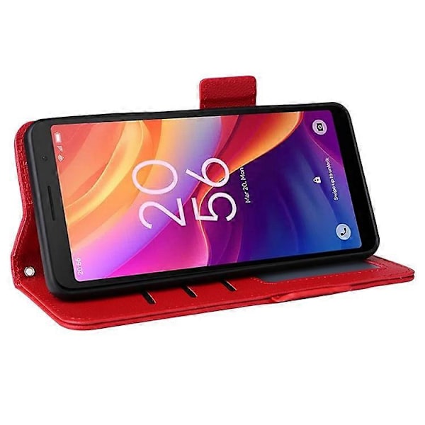 Kompatibelt för TCL 501 T433D Läderfodral Plånboksställ Litchi Textur Telefonskal Grossist Red