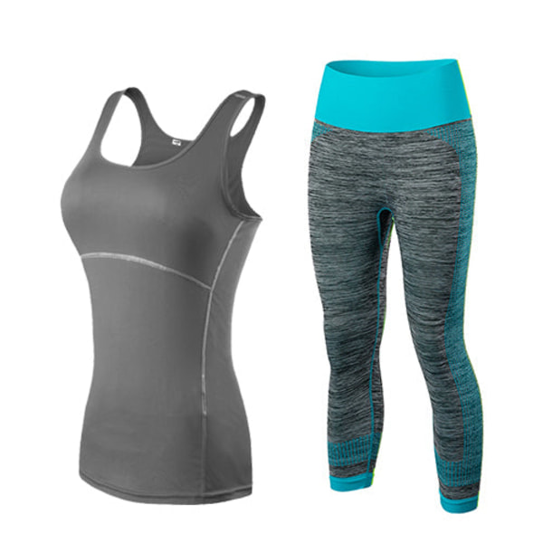 Set Sport Löpning Gym Set Kläder träning fitness kvinnor Blue and blue S