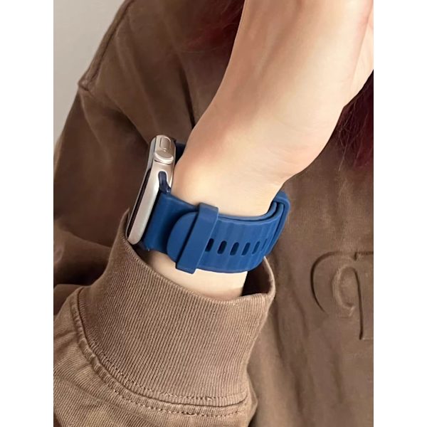 Klockarmband för Apple Watch iWatch S10 46mm mörkblå jalusivåg silikon