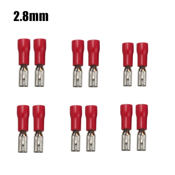 100/50 st 2,8 mm 4,8 mm 6,3 mm isolerad tätning Spadtrådskontakt Hona krimpterminaler Elektrisk set 2.8mm Red 10PCS