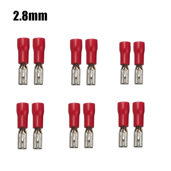 100/50 stk. 2,8 mm 4,8 mm 6,3 mm isolert spadeledningskontakt hun crimpkontakter elektrisk crimpkontaktsett 6.3mm Red 50PCS