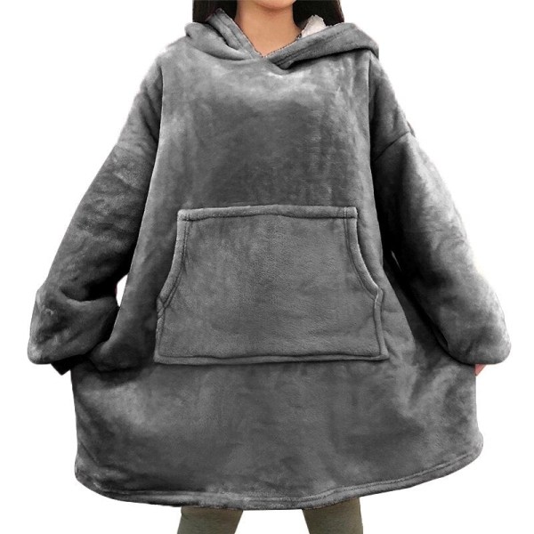Vinter Oversized Hettegenser Teppe Med Ermer Fleece Genser Rutete Hette Dame Lomme Hettegenser Oversize Mykt Teppe hmy623 grey One Size