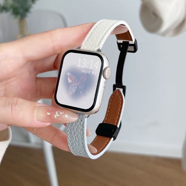 Klockarmband för Apple Watch iWatch för SE/4/5/6 40mm Lycheemönster magnetspänne - mjölkvit och dimblå
