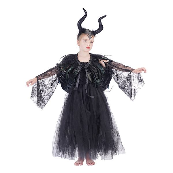 Halloweenklänningar för flickor Maleficent Häxa Cosplay Flickdräkt Barn Prinsessklänning Karneval Party Ond Drottning Flickor Tutu Klänning 4-5Y Maleficent set E
