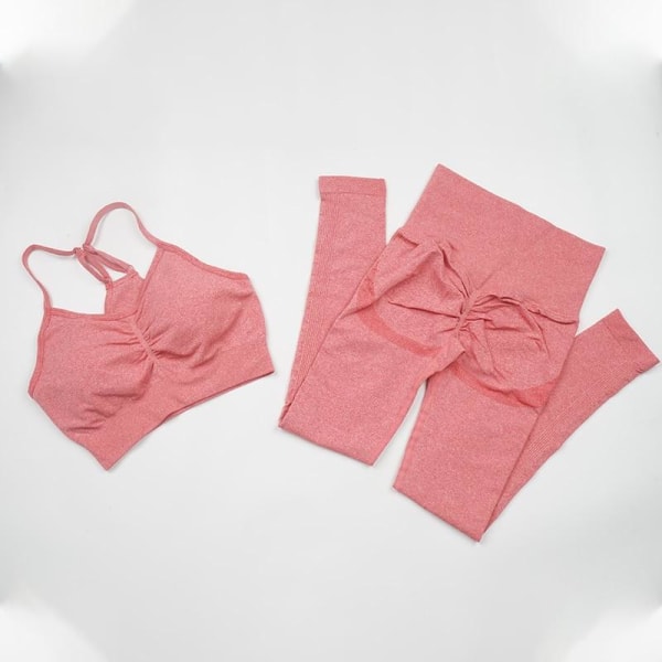 Yoga Sæt Kvinder Træning Sportstøj Fitness Tøj Leggings+ BH Sportsdragter BraPantsWatermelon M