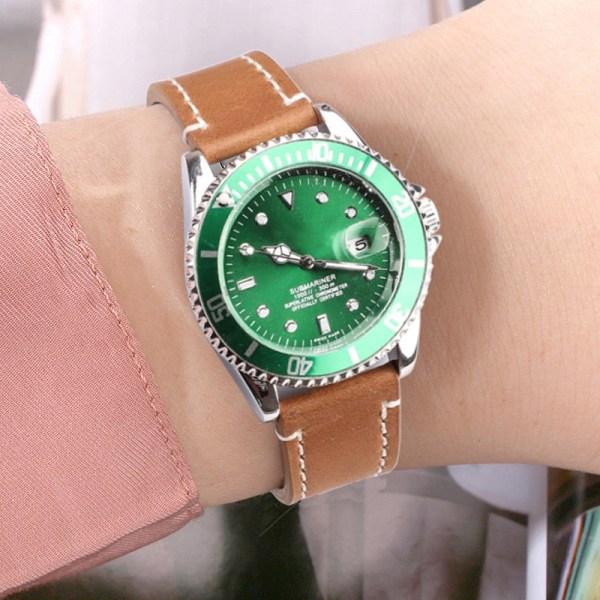 Ekte Skinn Klokkereimer 18mm 20mm 22mm 24mm Svart Mørkebrun Dame Herre Klokkebånd Rem Belte Med Spenne Green Silver Clasp 22mm