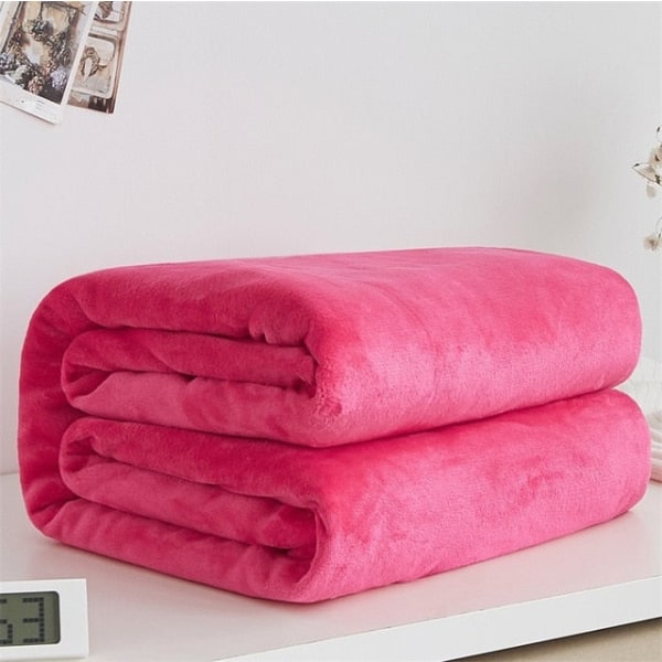 Mjuka Varma Korall Fleece Filtar för Sängar Faux Fur Mink Pläd Enfärgad Sofföverdrag Överkast Vinter Plädar Rose red 120x200cm  47x78inch