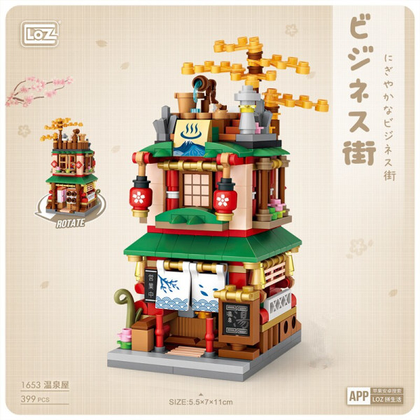 LOZ MINI Blocks japan STREET views HOT SPRING/RAMEN/KIMONNO/MATCHA kreativ montering Avkopplande leksaker Brinqueos roliga 1654 nobox