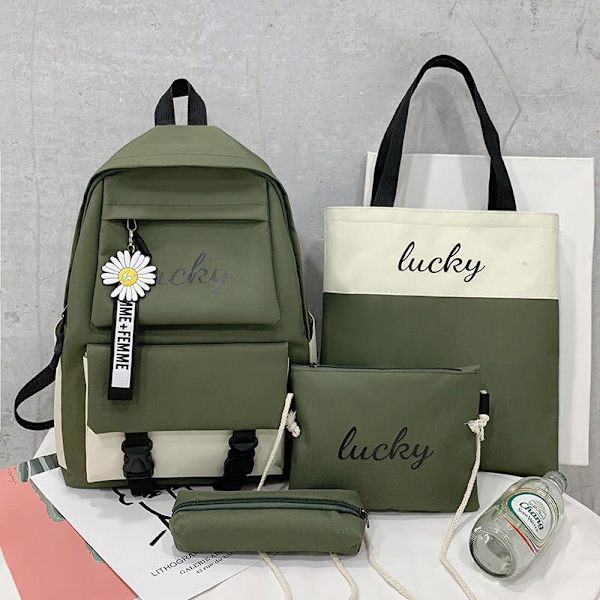 Canvas Piger Mode Skoletaske Stor Kapacitet Studerende Koreansk Rygsæk All-match Multifunktionelt 4-delt Sæt Bolsa Sac A Dos 1 piece gray