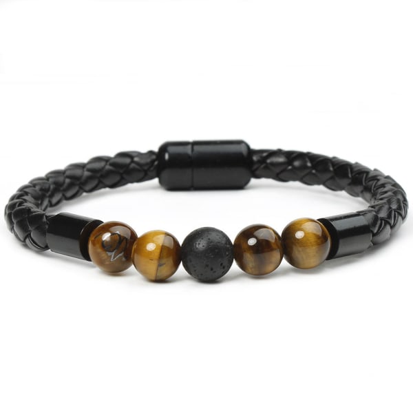 Mode personlighet mäns sten pärlband armband läder rep Magnetic Snap armband Red tiger eye