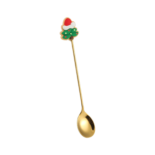 Q Julklapp Kreativ Liten Sked Gyllene Älg Tecknad Fruktgaffel Julgran Gammal Man Dessert Kaffesked Christmas ginger cake Gold Fork