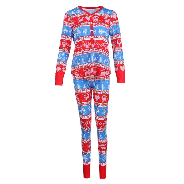 Julpyjamas Matchande familjepyjamas Dam Pyjamasset Toppbyxor Set V-ringad Mjuk Printed Set Sovkläder sky blue M