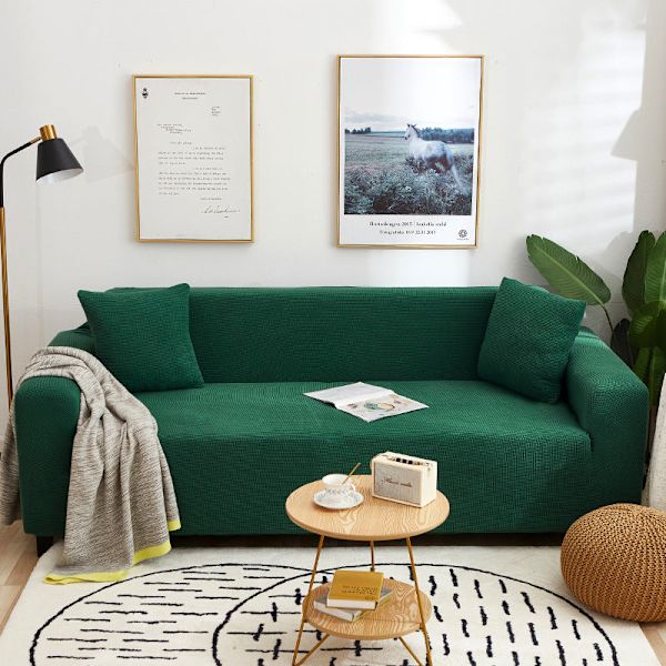 Enfärgad Universal Sofföverdrag för Alla Årstider, Nordisk Trendig Stickad Stretch Allomfattande Sofföverdrag Dammtät Soffkudde Forest Green S [single 90-140cm long]]