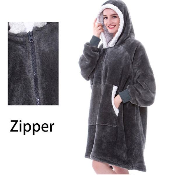 Tæppe med Ærmer Kvinder Oversized Hættetrøje Fleece Varm Hættetrøjer Sweatshirts Kæmpe TV Tæppe Kvinder Hættetrøje Morgenkåbe Zip Grey One Size