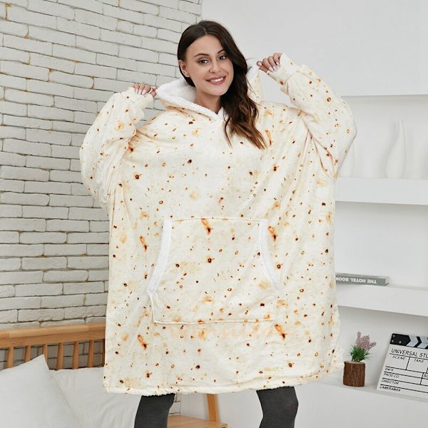 Dame Teppe Genser Kåpe Vinter Hettegensere Utendørs Hettejakker Varm Komfort Morgenkåpe Jule Fleece Teppe Sudadera Mujer taco One Size