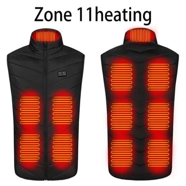 USB Infraröd Värmeväst för Män med 11 Värmezoner, Vinter Elektrisk Uppvärmd Väst för Sport Vandring, Överdimensionerad 5XL 11 areas black 4XL
