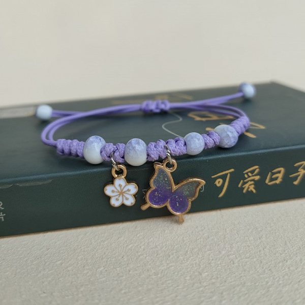 Ny Koreansk Stil Enkelt Blomma Armband Kvinnlig Student Flickvän Gåvor Vävt Hand Smycke 03 purple
