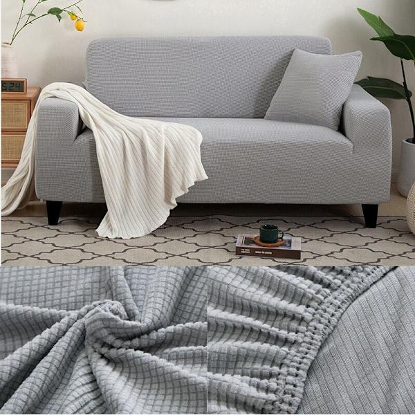 Tykt sofabetræk Jacquard ensfarvet trykt sofabetræk til stue sofabetræk hjørnesofa betræk L form camel 4-seater(215-300cm)