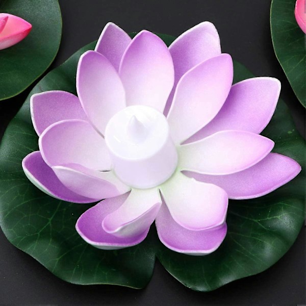 6 st Flytande Blommor LED Ljus Konstgjorda Näckrosor Lotus 18CM Önskelykta Trädgård Damm Pool Påsk Festival Party Dekoration (Blandad Färg)