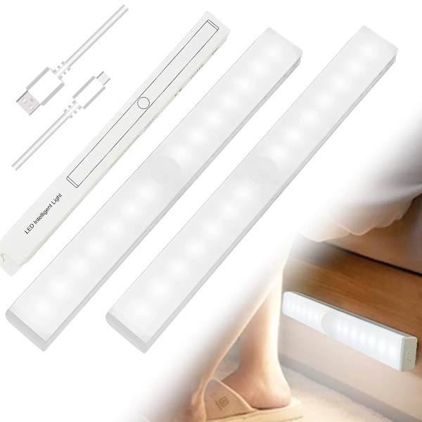 Trådløs LED Nattlys Bevegelsessensor Lys Skap Nattlampe For Kjøkken Soverom Skap Trapp Bakgrunnsbelysning 10 LED white