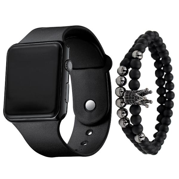 3 st/set Herr Mode Enkel LED Silikon Elektronisk Klocka Armband Set Rose gold shell White Belt